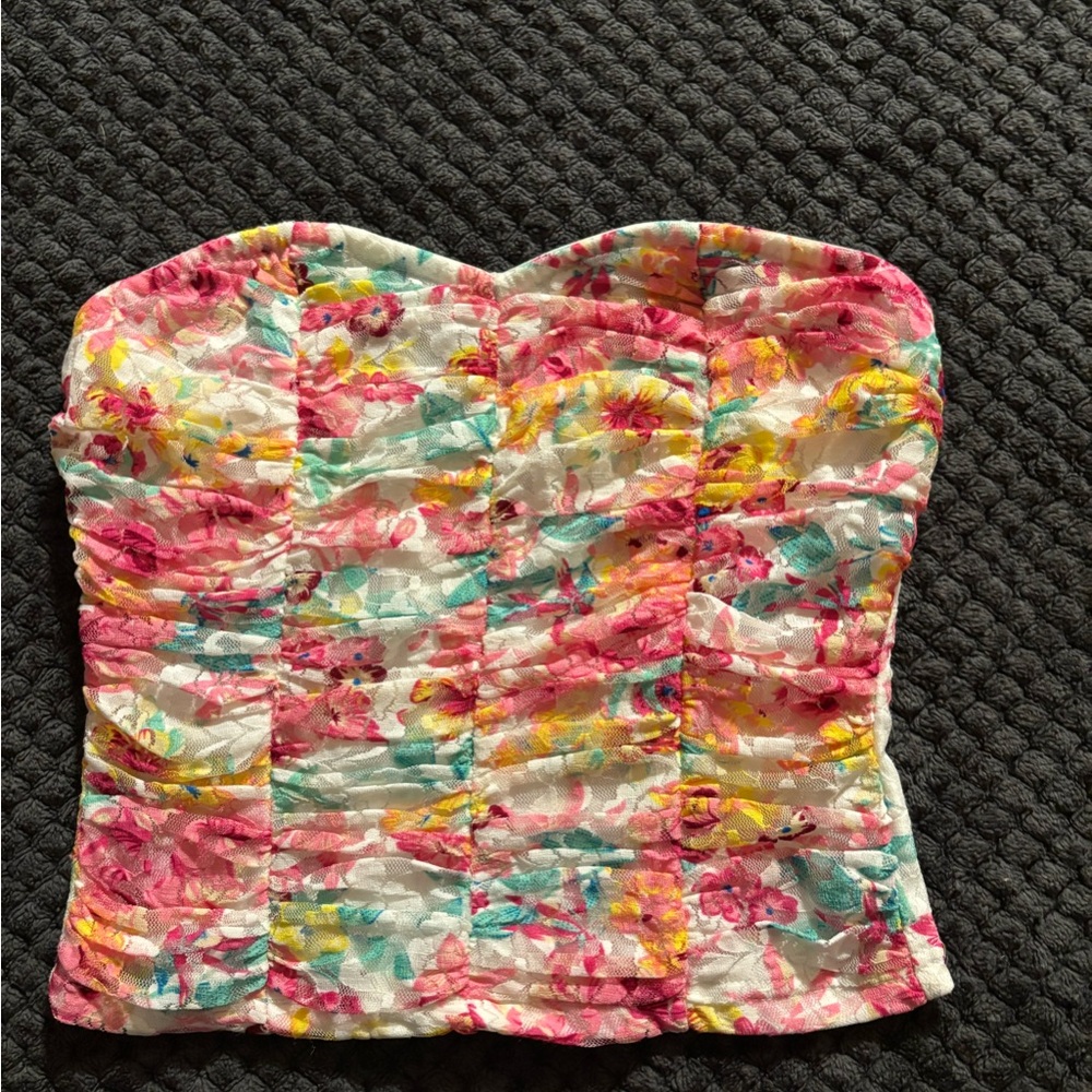 Pink and Red Sleeveless Bustier Crop Top